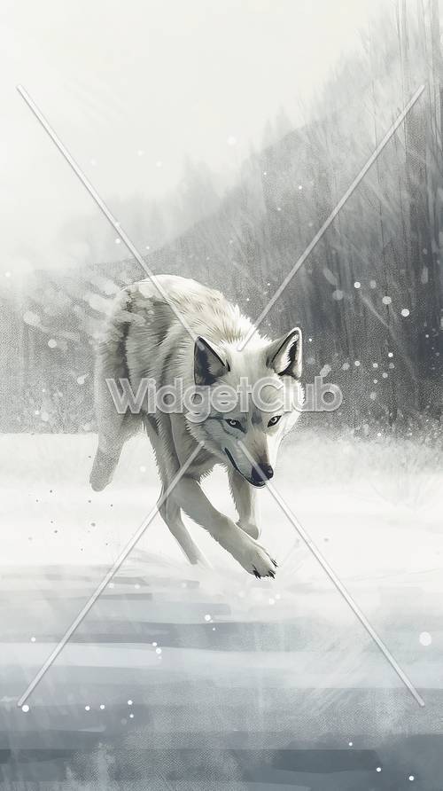Winter White Wolf in Snowy Forest
