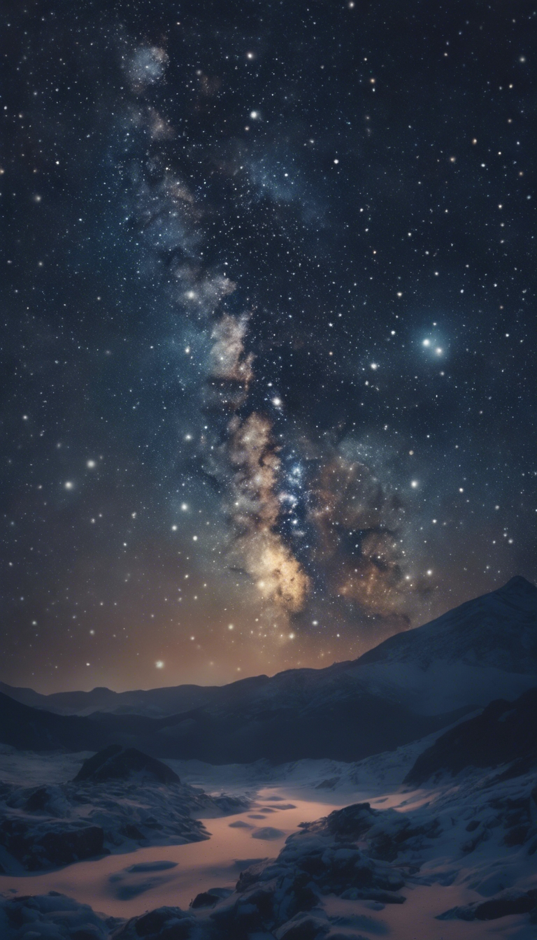 An aesthetic image of a dark blue night sky filled with twinkling stars วอลล์เปเปอร์[1fbb5758c4104cc1bc33]