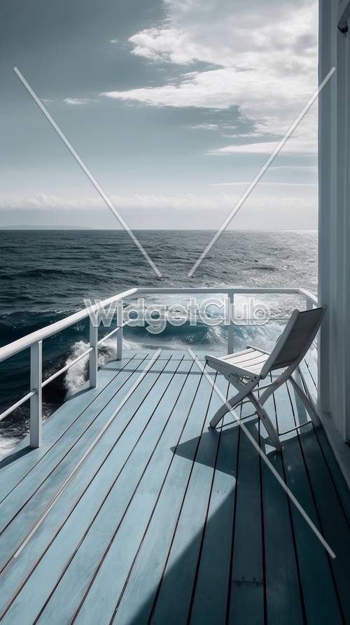 船のデッキから見た海の景色 壁紙