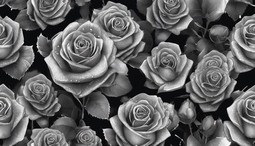 装饰艺术风格的银玫瑰，在炭灰色背景上镶嵌着钻石。