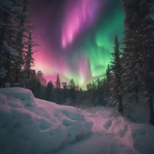 Une vue magique des aurores boréales formant un cœur dans le ciel.