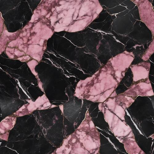 Mặt bàn bằng đá cẩm thạch màu đen sang trọng với điểm nhấn màu hồng.