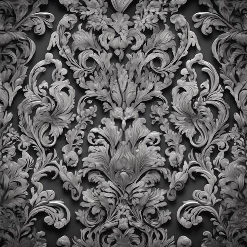 An ornate Damask pattern in shades of black and gray.