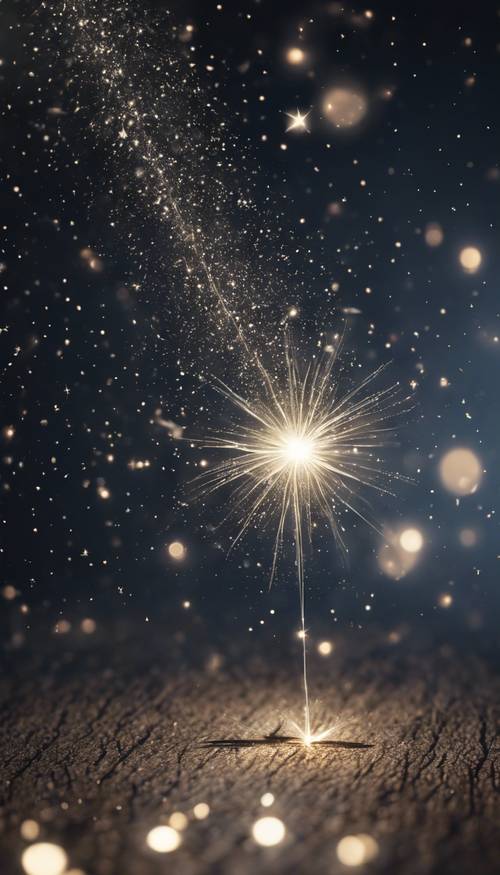 A grey star falling from the night sky, leaving a trail of sparkles.