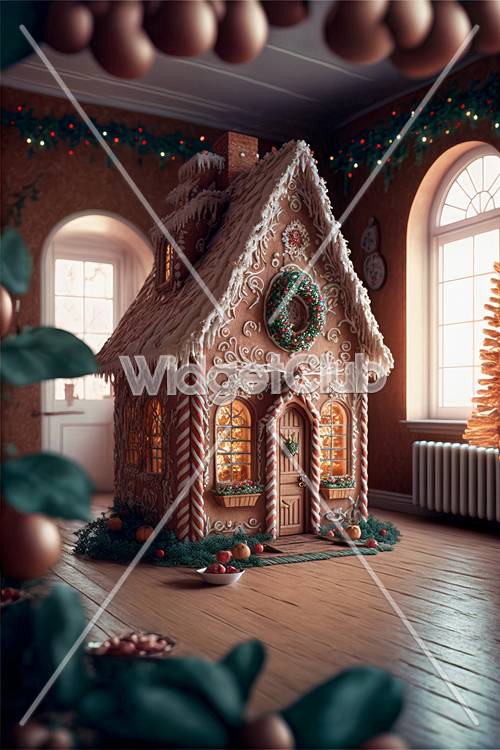 Acogedora casa de pan de jengibre con adornos navideños