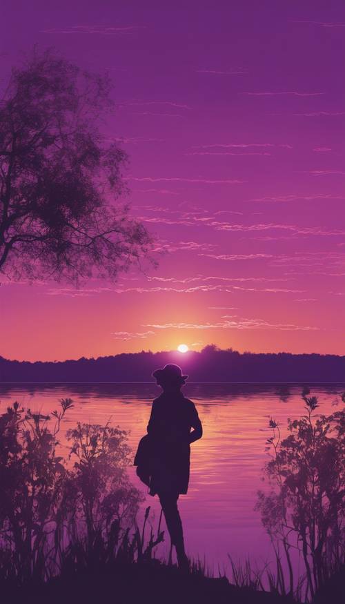 A setting sun with bohemian style silhouettes in purple hues. Tapeet [23834c39afc14180a208]