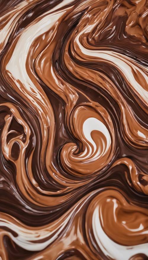 An abstract painting made of various shades of melted chocolate swirled together.