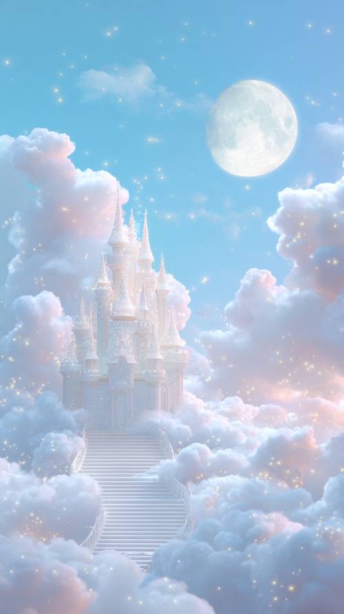 Verträumtes Schloss in den Wolken unter dem Mondlicht