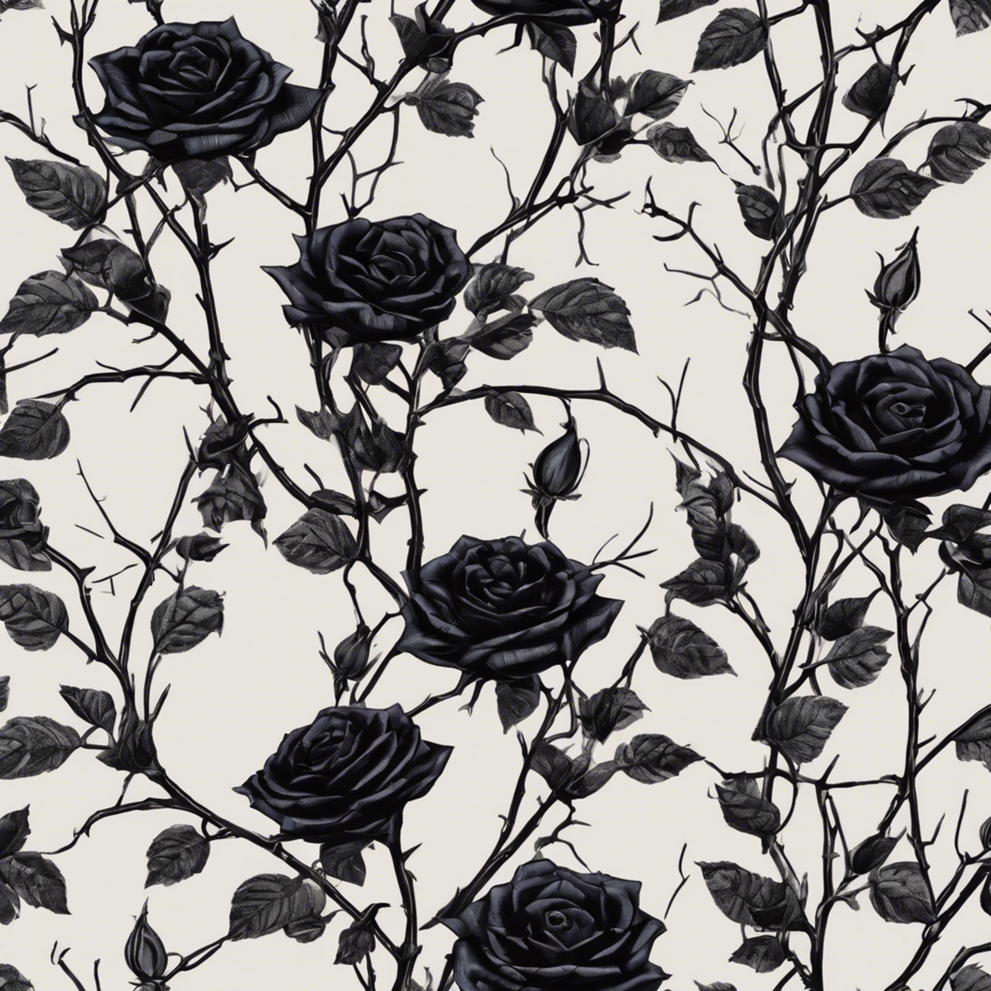 A Gothic floral wallpaper with black roses surrounded by thorny vines.壁紙[5e063bccd36941e3a55e]