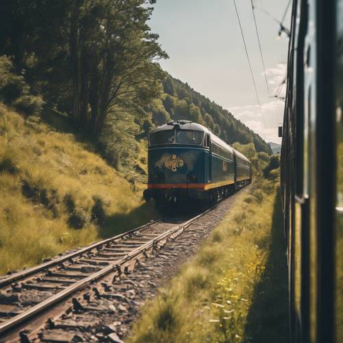 A majestic scenic train journey through the sun-streaked highland landscapes in the height of summer.