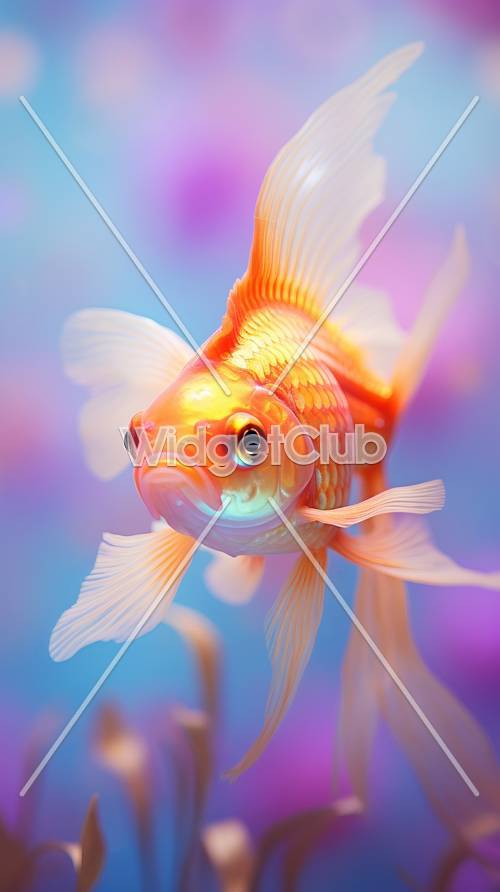 Яркая и красивая золотая рыбка, плавающая в голубых водах