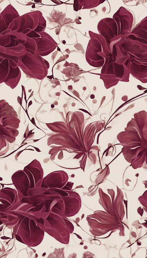 Motif floral abstrait dans des tons bordeaux profonds.