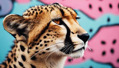 Uroczy nadruk geparda na płótnie w stylu pop-art. Tapeta [7f1cc08edc8f403d9eeb]