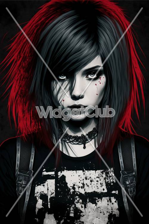 Gothic Girl with Red Hair and Dark Makeup