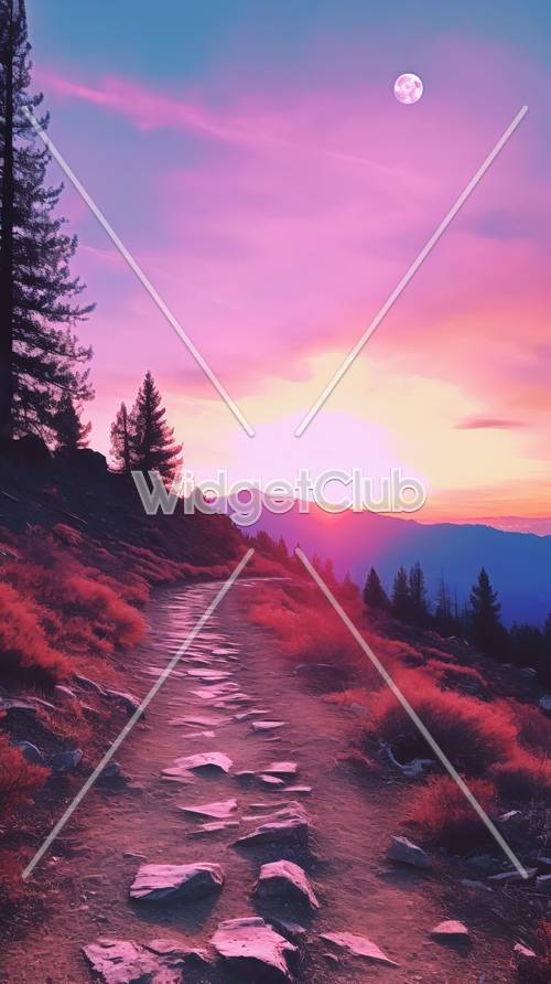 Splendido sentiero al tramonto in montagna