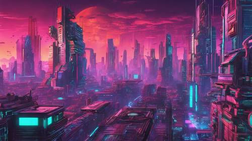 Surreale Cyber-Stadt mit schwebenden Wolkenkratzern, die die Gesetze der Physik brechen.
