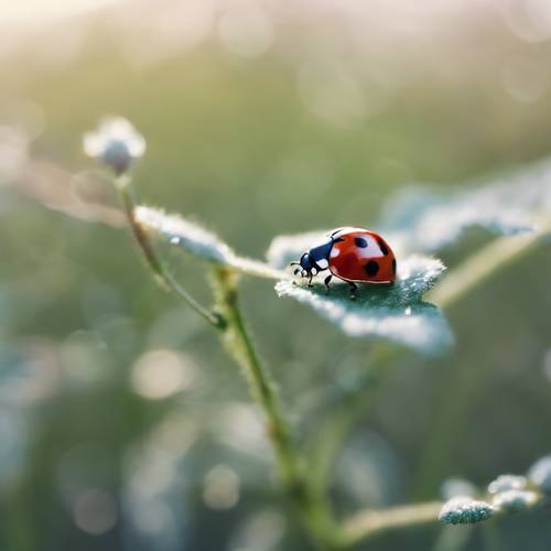 A tiny ladybug on top of a silver leaf in a spring meadow. Tapet [513b9cea589444bc8393]