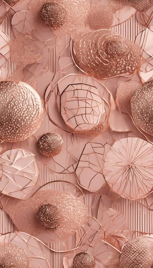 Изысканный бесшовный узор, демонстрирующий разнообразные текстуры и формы, выполнен из розового золота.
