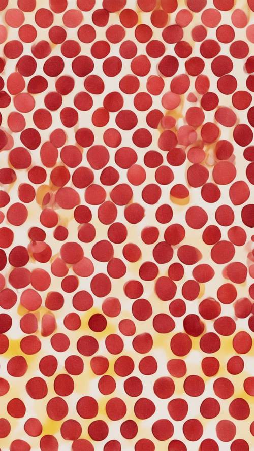 赤い水玉が黄色い水玉と美しく調和する壁紙