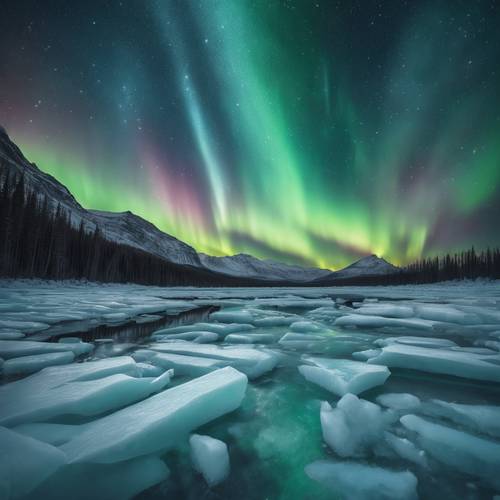 الأضواء الشمالية فوق حقل جليدي مع ملايين النجوم التي تضيء سماء الليل.