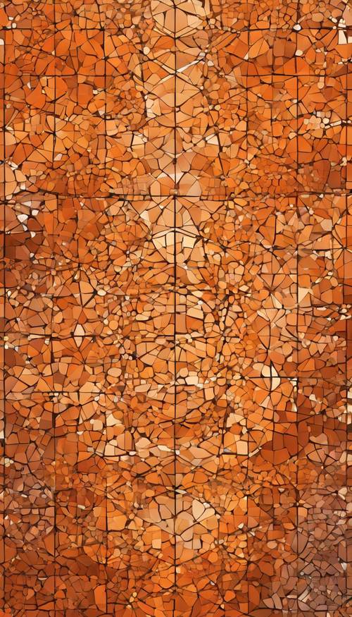 Ein detailliertes Mosaikmuster in hellen, zitronenartigen Orangetönen, das komplizierte geometrische Formen bildet.