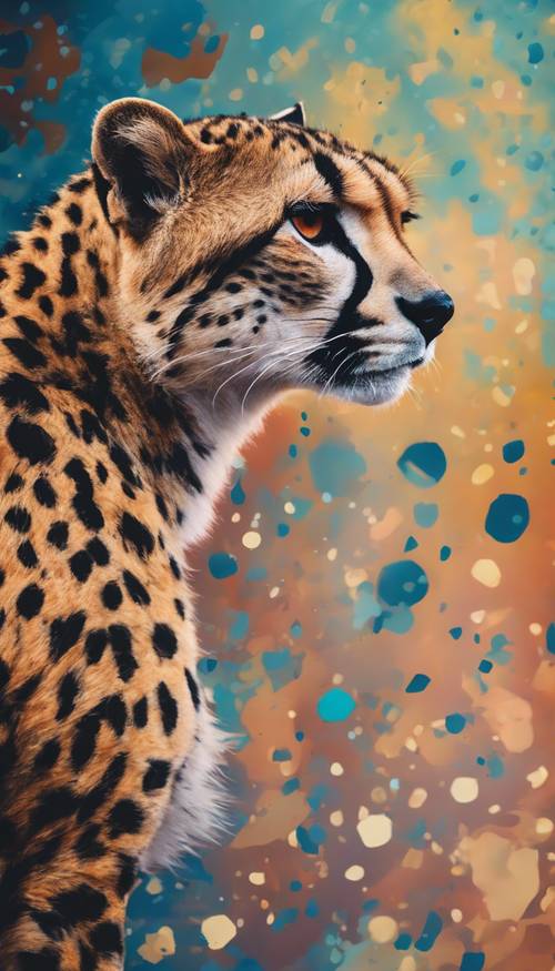 以漸層獵豹印花為特徵的抽象畫。