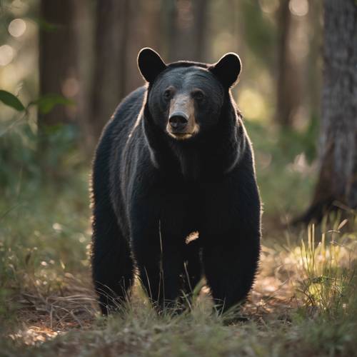 Szczegółowy portret niedźwiedzia czarnego z Florydy w lesie Ocala, oddając jego naturalne środowisko i zachowanie.
