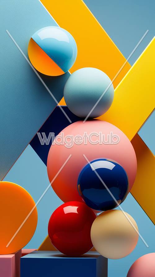 Forme geometriche colorate e design di palline lucide