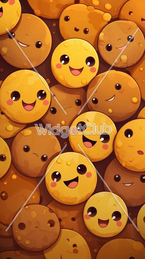Batatas sorridentes de desenho animado preenchem sua tela