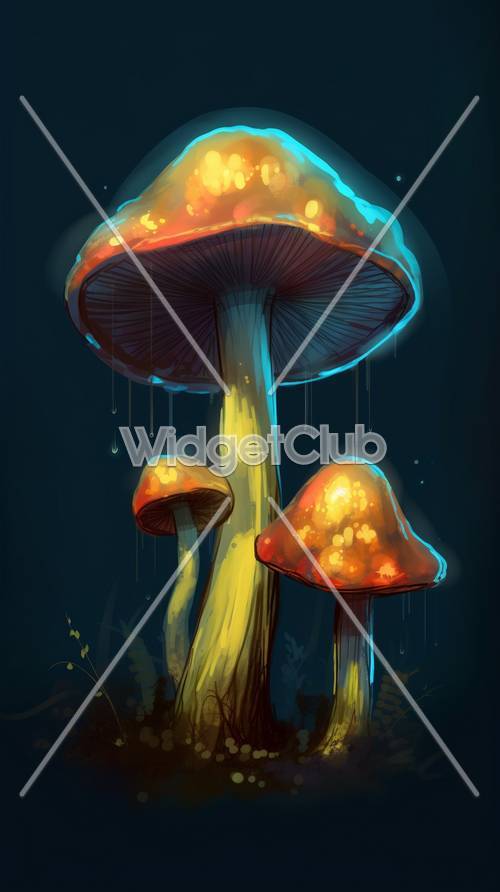 魔法森林中的發光蘑菇