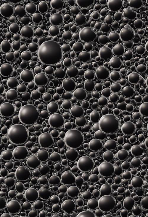 炭黑色背景上深色双色气泡的无缝图案。