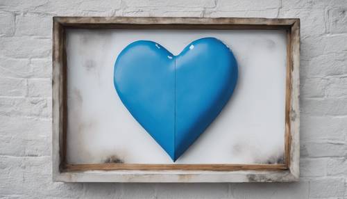 Stylish street art of a vibrant blue heart surrounded by a minimalist white frame. Tapetai [b72b69a3df894048b523]