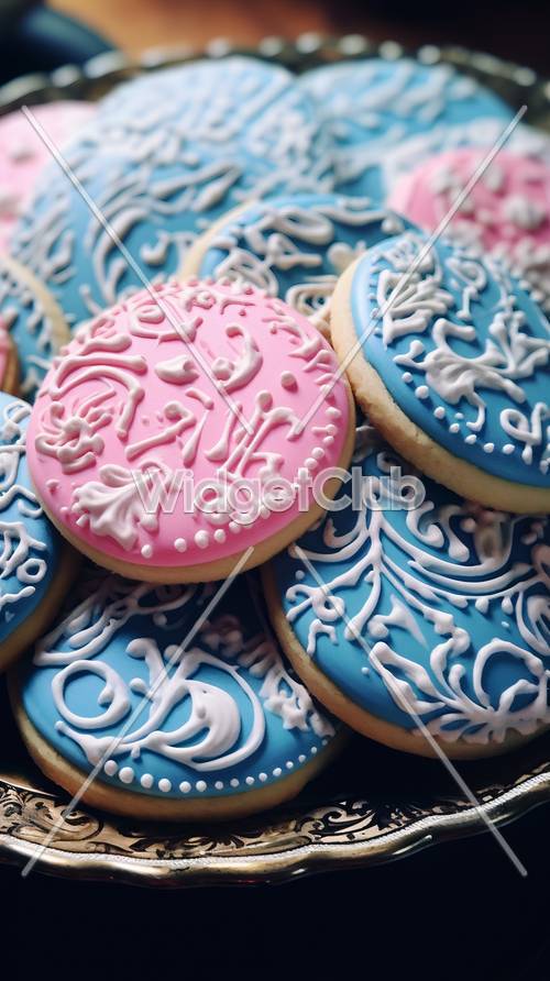 ピンクとブルーの可愛いクッキー 壁紙