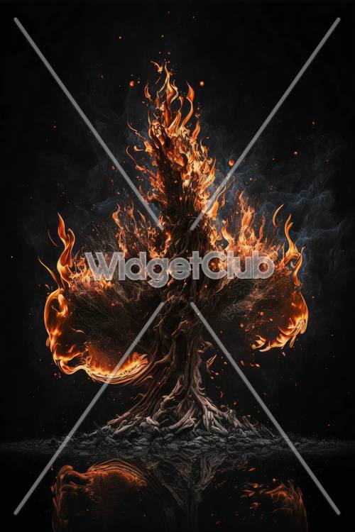燃える木の炎の壁紙