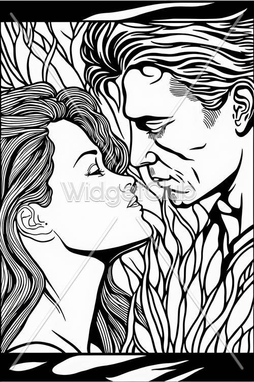 Romantic Illustrated Couple Art Background