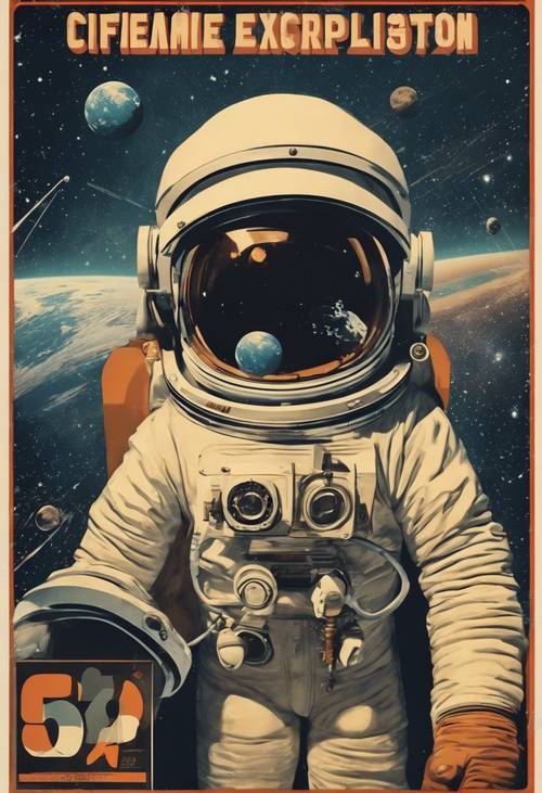 Space exploration posters from the mid-century in the style of vintage advertisements. Tapeta [c97ec4354513462a912a]