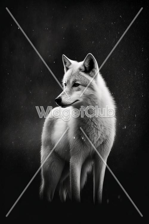 Mystical White Fox in Snowy Night