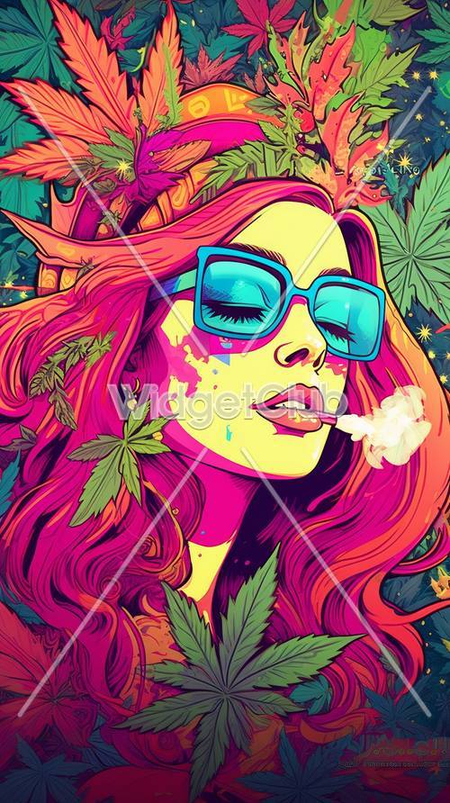 Colorful Pop Art Lady with Sunglasses Tapet [1a1c4a8551b141779a78]