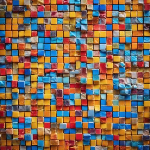 A mosaic made from a myriad of brightly colored bricks.