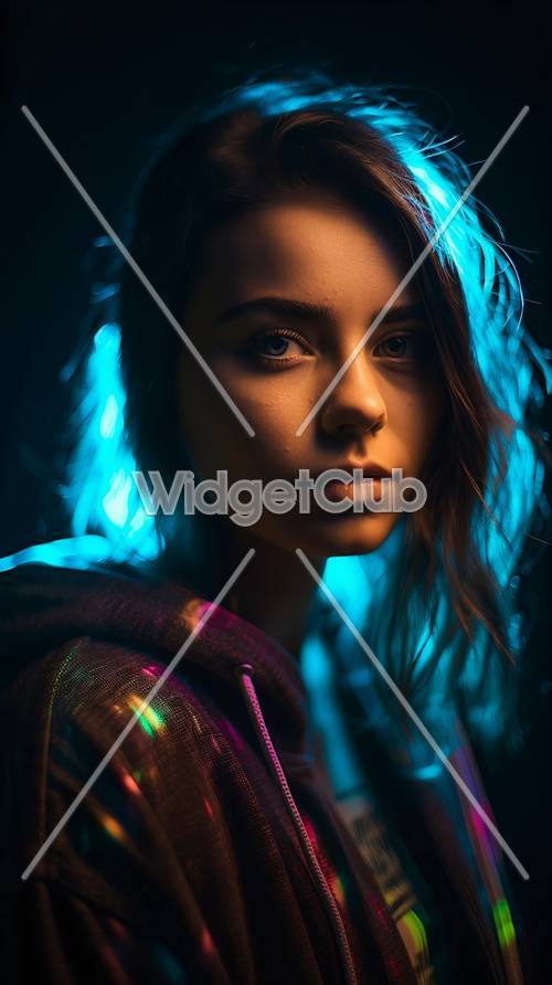 Colorful Lights on Young Girl's Face