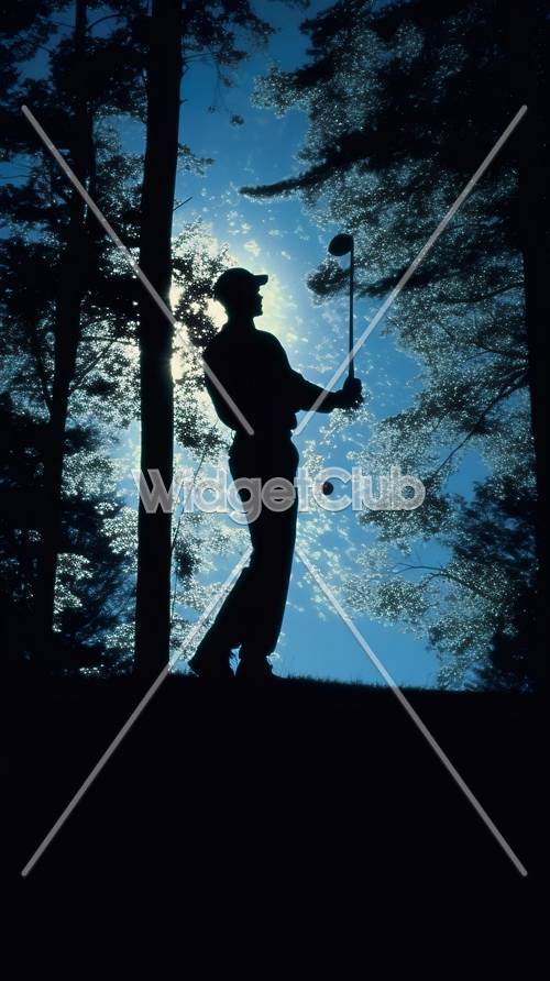 Silhouette Golfer Swinging Under Blue Sky