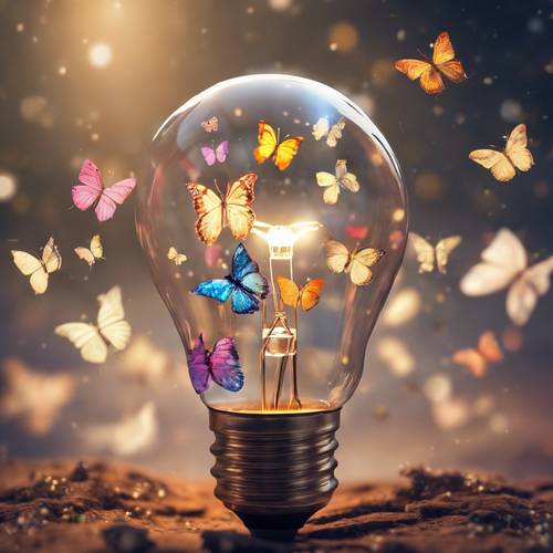 A light bulb with colorful butterflies coming out of it and a quote 'Ideas are like butterflies.' Kertas dinding [8065aac1d8b846a68dc5]