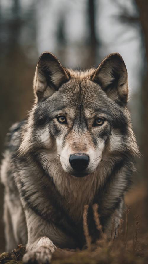 Um close do olhar intenso de um lobo enquanto ele caça na selva. Papel de parede [2878117d5d124162ad67]