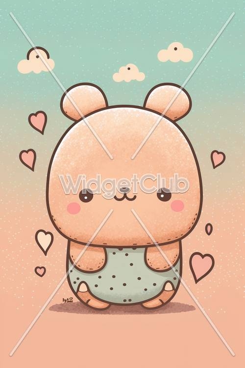 Cute Cartoon Bear Under a Dreamy Sky壁紙[1e7cc588d92e413199c5]
