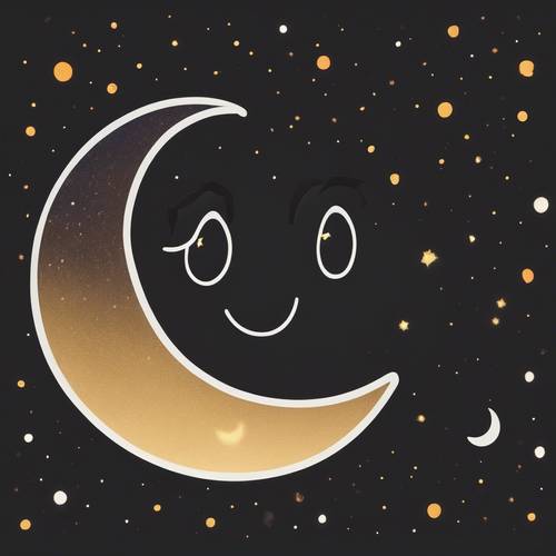 Smiling, waning crescent moon emoji outlined against the black night.