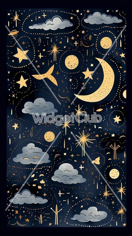 Starry Night Sky with Moons and Clouds