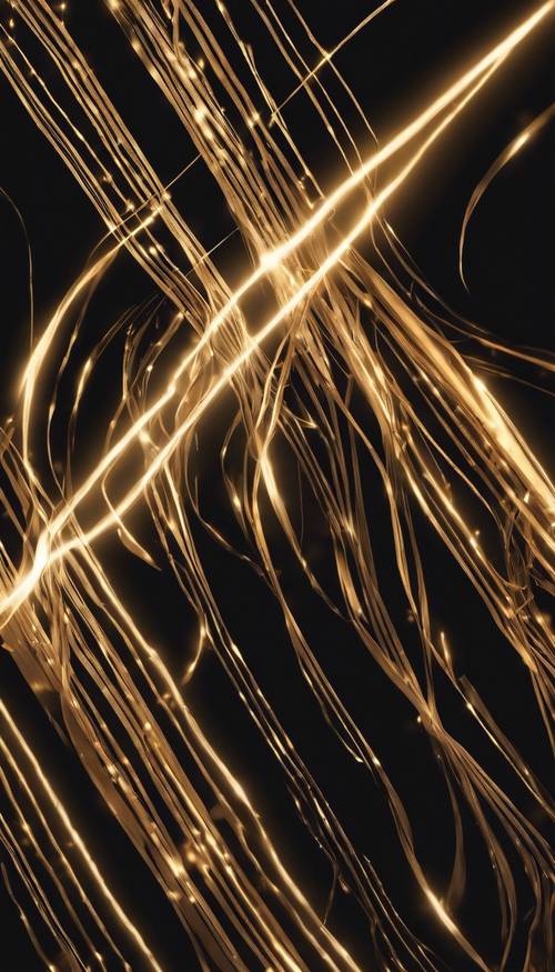 Gold light trails in an abstract black space. Tapeta [56cdb2966818466f9d32]