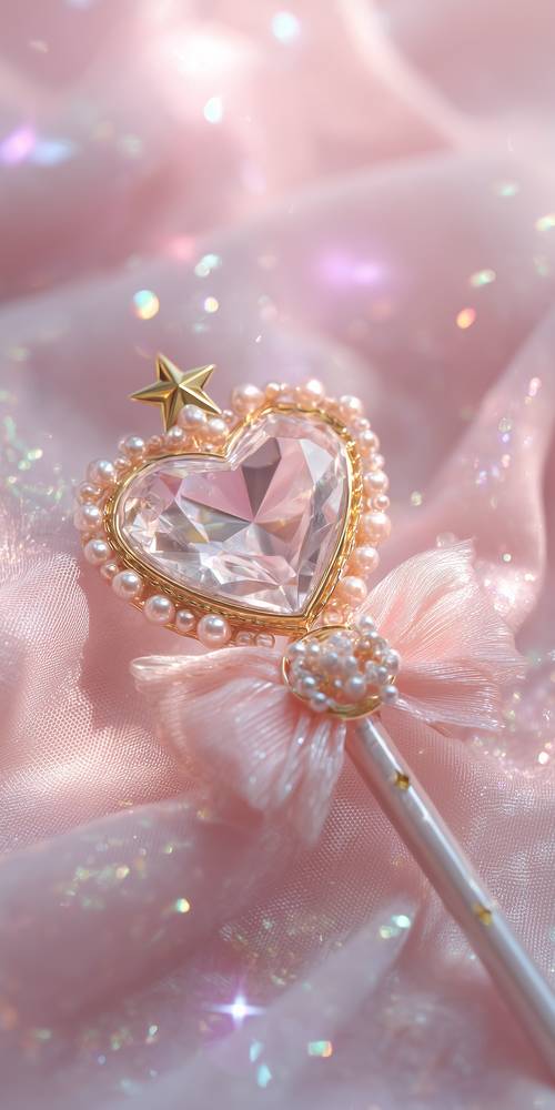 Shiny Heart and Stars on Pink Fabric