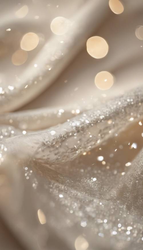 Một loại vải màu kem sáng tinh tế được trang trí bằng những hạt lấp lánh nhỏ màu bạc.