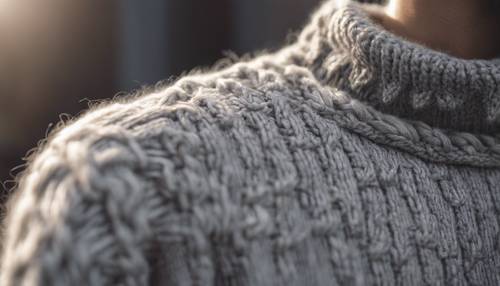 一件纹理复杂的浅灰色针织毛衣。
